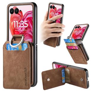 For Motorola Razr 60 Retro Leather Ring Wallet Phone Case(Brown)