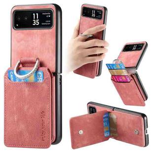 For Motorola Moto Razr 40 Retro Leather Ring Vertical Flip Wallet Phone Case(Pink)