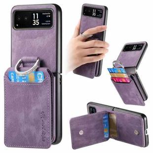 For Motorola Moto Razr 40 Retro Leather Ring Vertical Flip Wallet Phone Case(Purple)
