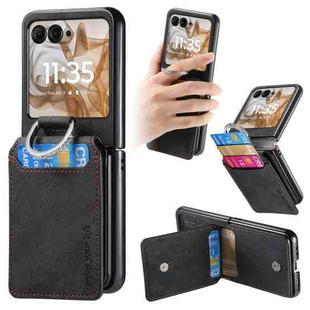 For Motorola Moto Razr 50 Retro Leather Ring Vertical Flip Wallet Phone Case(Black)