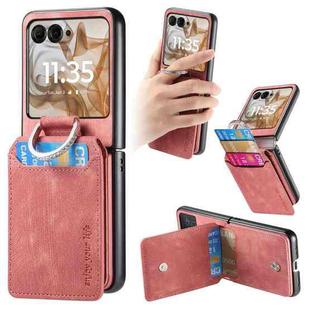 For Motorola Moto Razr 50 Retro Leather Ring Vertical Flip Wallet Phone Case(Pink)