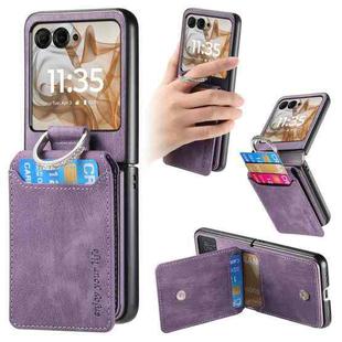 For Motorola Moto Razr 50 Retro Leather Ring Vertical Flip Wallet Phone Case(Purple)