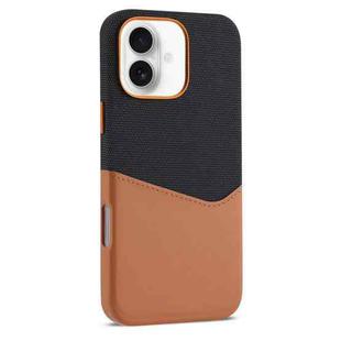 For iPhone 16 Kalebol Cloth Textue Stitching Card Slot Magnetic Phone Case(Brown)