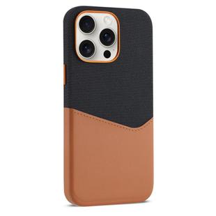 For iPhone 15 Pro Kalebol Cloth Textue Stitching Card Slot Magnetic Phone Case(Brown)