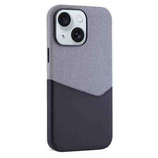 For iPhone 15 Plus Kalebol Cloth Textue Stitching Card Slot Magnetic Phone Case(Black)
