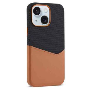 For iPhone 15 Plus Kalebol Cloth Textue Stitching Card Slot Magnetic Phone Case(Brown)