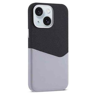 For iPhone 15 Plus Kalebol Cloth Textue Stitching Card Slot Magnetic Phone Case(Gray)
