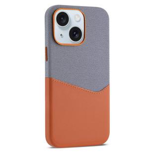 For iPhone 15 Kalebol Cloth Textue Stitching Card Slot Magnetic Phone Case(Orange)