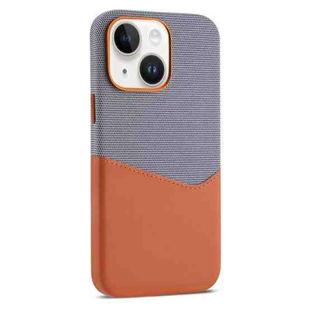 For iPhone 14 Kalebol Cloth Textue Stitching Card Slot Magnetic Phone Case(Orange)