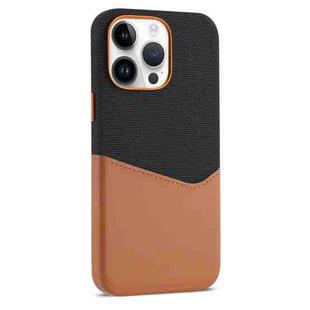 For iPhone 14 Pro Kalebol Cloth Textue Stitching Card Slot Magnetic Phone Case(Brown)