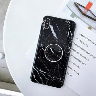 For iPhone XS Max Marble Anti-drop TPU Protection Back Cover with Folding Holder(Black)