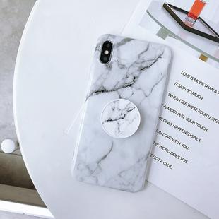 For iPhone XS Max Marble Anti-drop TPU Protection Back Cover with Folding Holder(White)