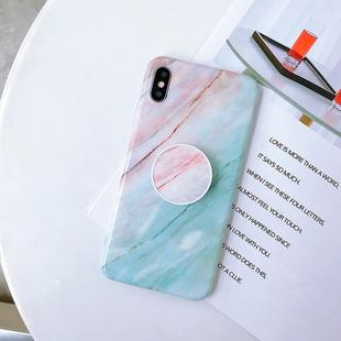 For iPhone XS Max Marble Anti-drop TPU Protection Back Cover with Folding Holder(Powder blue)