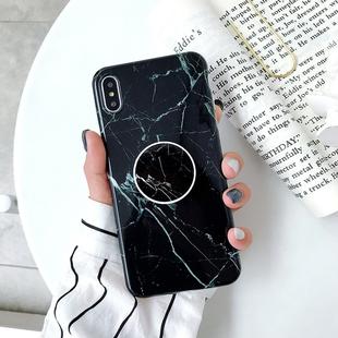 For iPhone XS Max Marble Anti-drop TPU Protection Back Cover with Folding Holder(Black lightning)