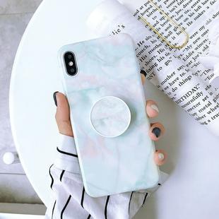 For iPhone XS Max Marble Anti-drop TPU Protection Back Cover with Folding Holder(Pink green)