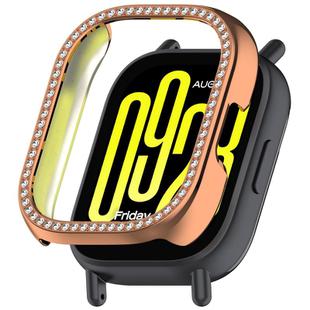 For Redmi Watch 5 Active Single Row Diamond Half Coverage Hollow PC Watch Protective Case(Rose Gold)