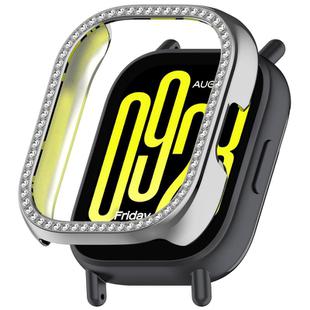 For Redmi Watch 5 Active Single Row Diamond Half Coverage Hollow PC Watch Protective Case(Silver)