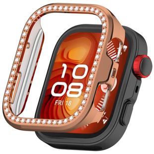 For Huawei Watch Fit 4 Single Row Diamond Half Coverage Hollow PC Watch Protective Case(Rose Gold)