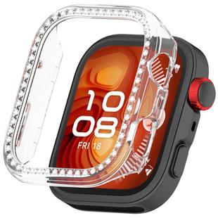 For Huawei Watch Fit 4 Single Row Diamond Half Coverage Hollow PC Watch Protective Case(Transparent)