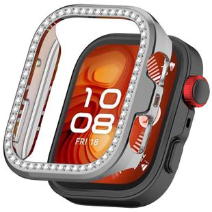 For Huawei Watch Fit 4 Pro Single Row Diamond Half Coverage Hollow PC Watch Protective Case(Silver)