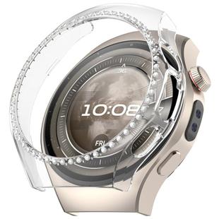 For Huawei Watch 5 42mm Single Row Diamond Half Coverage Hollow PC Watch Protective Case(Transparent)