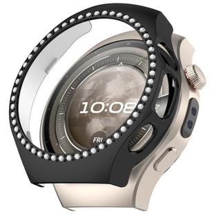 For Huawei Watch 5 46mm Single Row Diamond Half Coverage Hollow PC Watch Protective Case(Black)