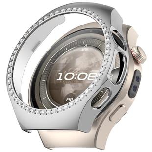 For Huawei Watch 5 46mm Single Row Diamond Half Coverage Hollow PC Watch Protective Case(Silver)