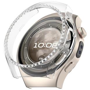 For Huawei Watch 5 46mm Single Row Diamond Half Coverage Hollow PC Watch Protective Case(Transparent)