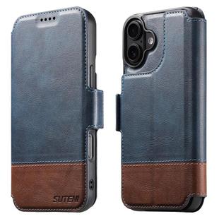 For iPhone 16 Plus Suteni Q06 2-in-1 Multi-function Detachable Wallet MagSafe Phone Case(Blue)
