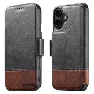For iPhone 16 Suteni Q06 2-in-1 Multi-function Detachable Wallet MagSafe Phone Case(Black)