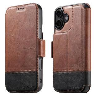For iPhone 16 Suteni Q06 2-in-1 Multi-function Detachable Wallet MagSafe Phone Case(Brown)