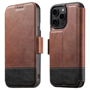 For iPhone 13 Pro Max Suteni Q06 2-in-1 Multi-function Detachable Wallet MagSafe Phone Case(Brown)