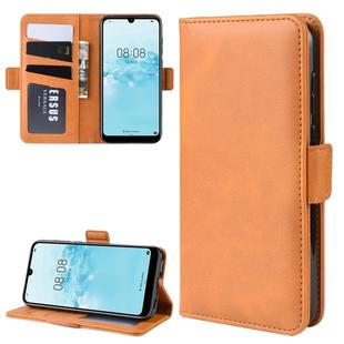 Dual-side Magnetic Buckle Horizontal Flip Leather Case for Huawei Y5 2019, with Holder & Card Slots & Wallet & Photo Frame(Yellow)