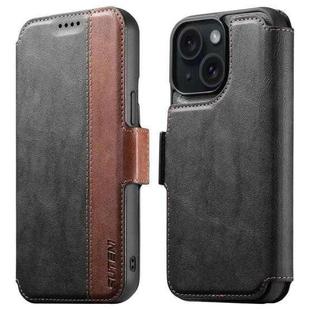For iPhone 14 Plus Suteni Q07 2-in-1 Multi-function Detachable Wallet MagSafe Phone Case(Black)