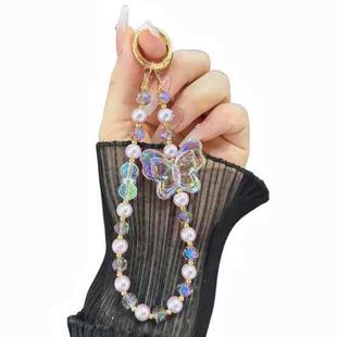 Laser Crystal Butterfly Pearl Mobile Phone Chain(Translucent Pink)