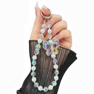 Laser Crystal Butterfly Pearl Mobile Phone Chain(Translucent White)