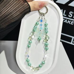 Three-Color Crystal Butterfly Pearl Mobile Phone Chain(Green)