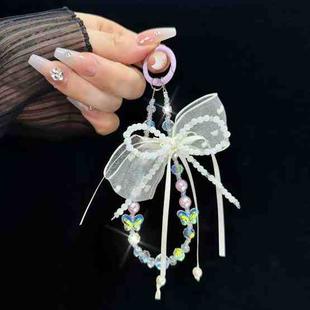 Pearl Bow Laser Butterfly Mobile Phone Chain(Purple)