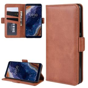 Double Buckle Wallet Stand Leather Cell Phone Case for Nokia 9 PureView，with Wallet & Holder & Card Slots(Brown)