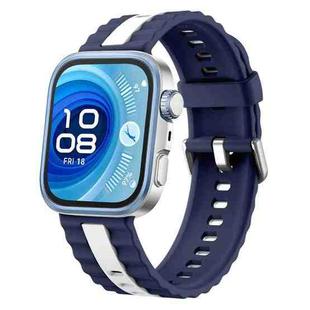 For Huawei Watch Fit 4 / Fit 4 Pro / Fit 3 Vertical Striped Two Color Silicone Watch Band(Midnight Blue White)