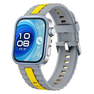 For Huawei Watch Fit 4 / Fit 4 Pro / Fit 3 Vertical Striped Two Color Silicone Watch Band(Silver Gray Yellow)