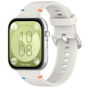For Huawei Watch Fit 4 Pro / Fit 4 / Fit 3 Stitched Silver Buckle Silicone Watch Band(Ivory White)