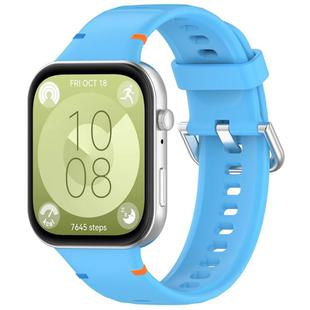 For Huawei Watch Fit 4 Pro / Fit 4 / Fit 3 Stitched Silver Buckle Silicone Watch Band(Sky Blue)