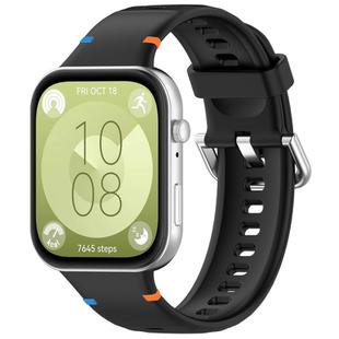 For Huawei Watch Fit 4 Pro / Fit 4 / Fit 3 Stitched Silver Buckle Silicone Watch Band(Black)