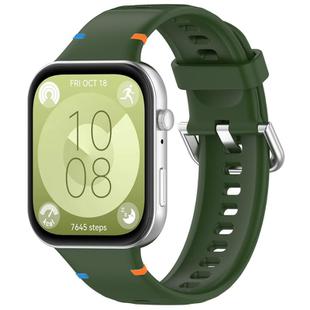 For Huawei Watch Fit 4 Pro / Fit 4 / Fit 3 Stitched Silver Buckle Silicone Watch Band(Army Green)