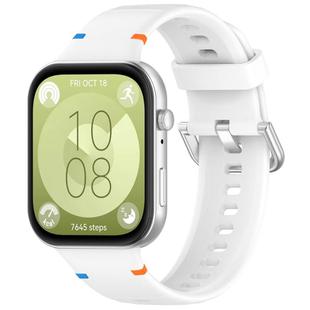 For Huawei Watch Fit 4 Pro / Fit 4 / Fit 3 Stitched Silver Buckle Silicone Watch Band(White)