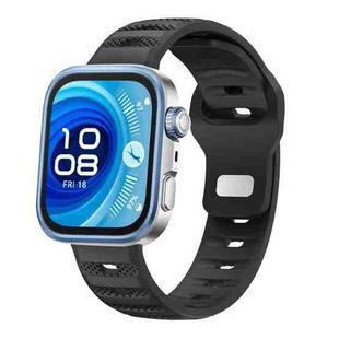 For Huawei Watch Fit 4 / Fit 4 Pro / Fit 3 Silver Buckle Dotted Silicone Watch Band(Black)