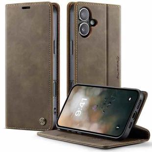 For iPhone 16 Plus CaseMe 033 Calf Leather Lining Microfibre RFID Blocking Phone Case(Coffee)