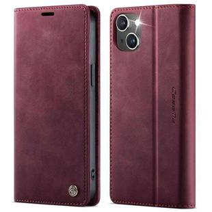 For iPhone 14 CaseMe 033 Calf Leather Lining Microfibre RFID Blocking Phone Case(Red)
