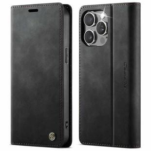 For iPhone 14 Pro Max CaseMe 033 Calf Leather Lining Microfibre RFID Blocking Phone Case(Black)